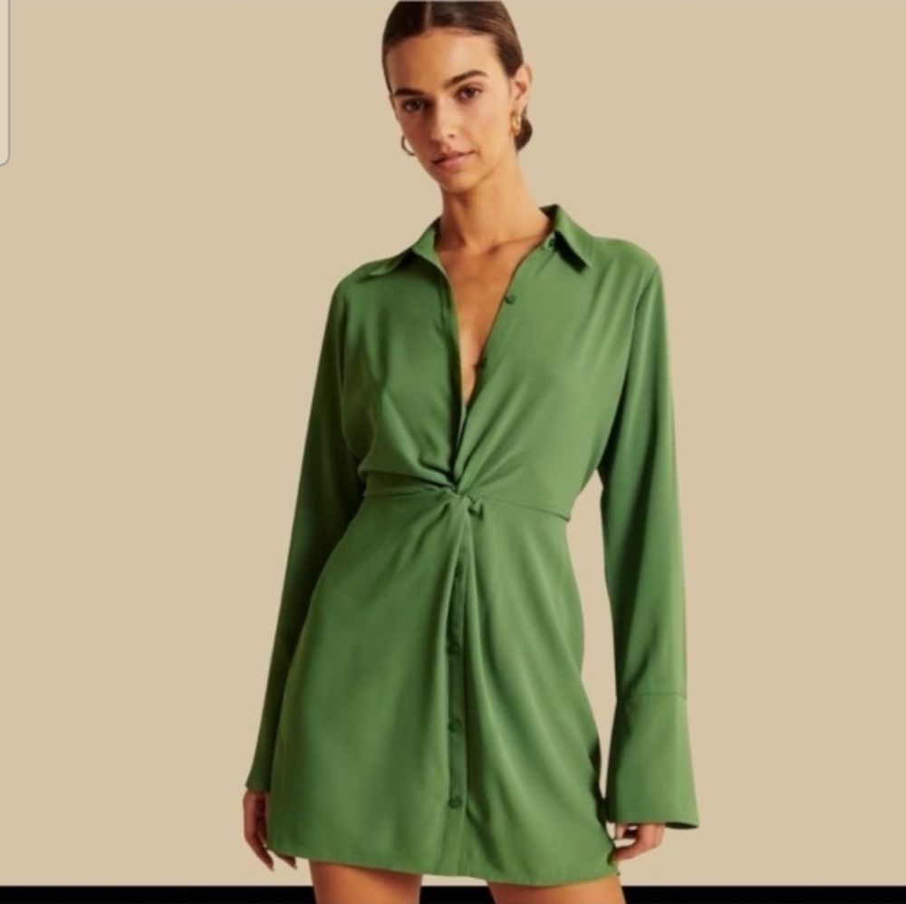 ABERCROMBIE & FITCH Green Twist Front Long Shirt Dress – XSP